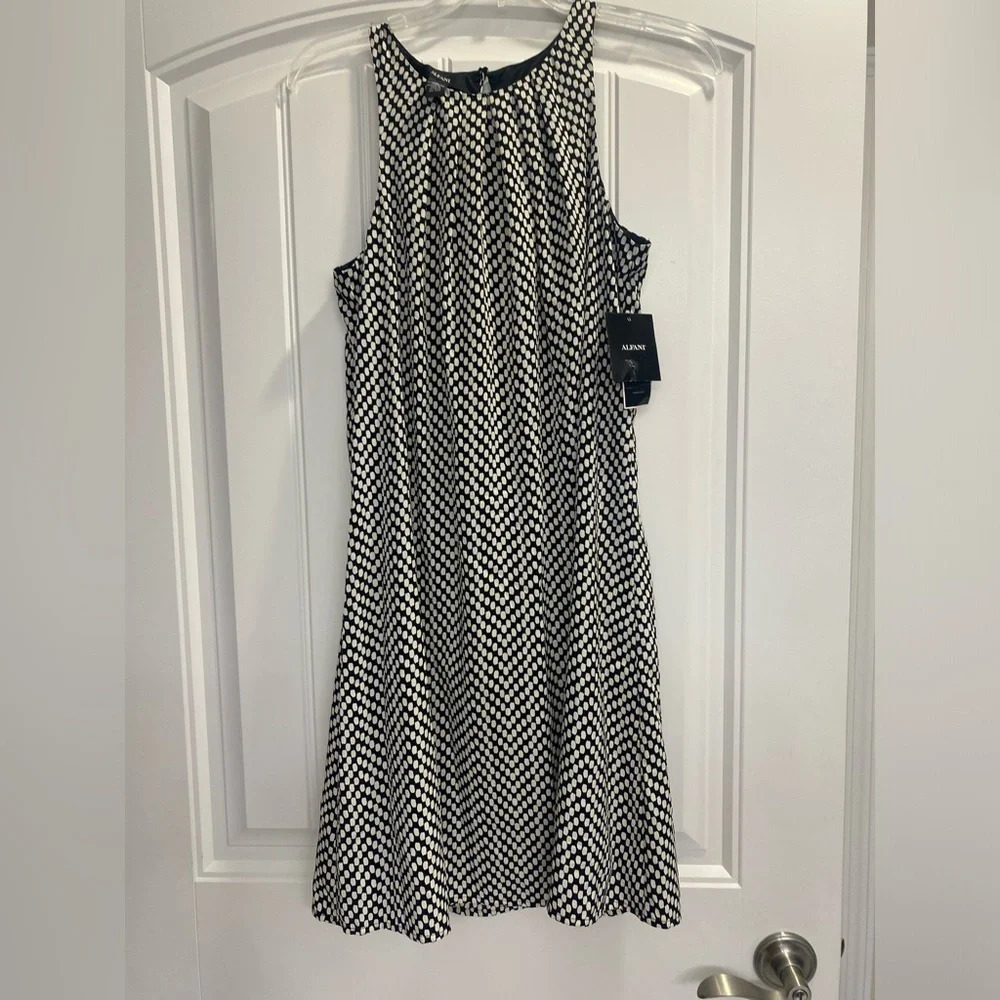 Alfani Womens Modern Nature Geometric Black White Shift Crew Dress Sleeveless 4